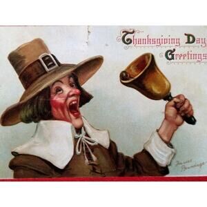 Thanksgiving Postcard Frances Brundage 130 Victorian Man Rings Bell Gabriel 1912